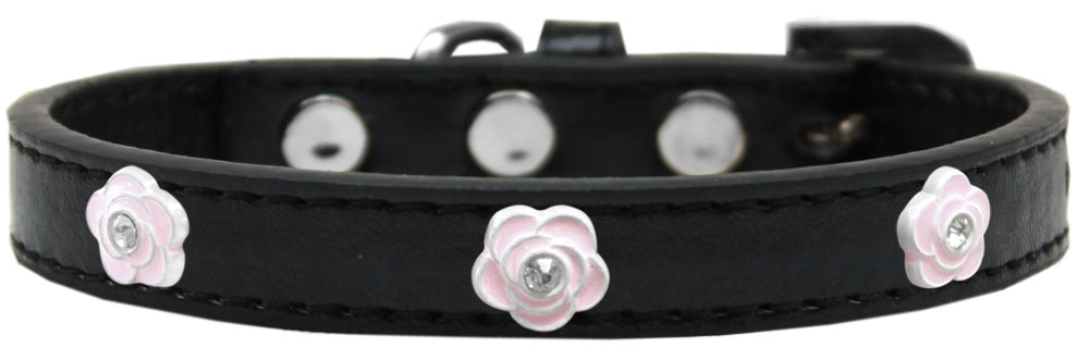 Light Pink Rose Widget Dog Collar Black Size 12